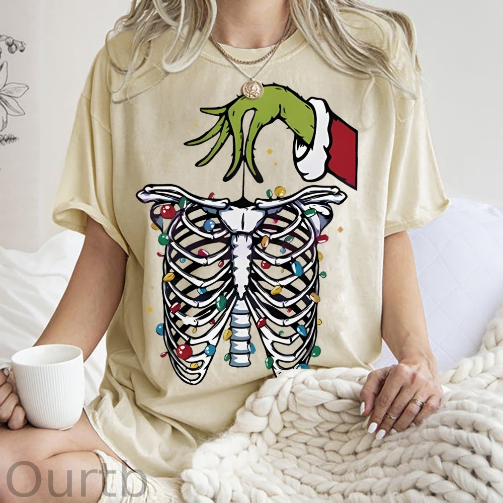 Unisex Christmas Skeleton Printed Washed Tee