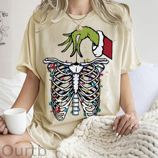 Unisex Christmas Skeleton Printed Washed Tee