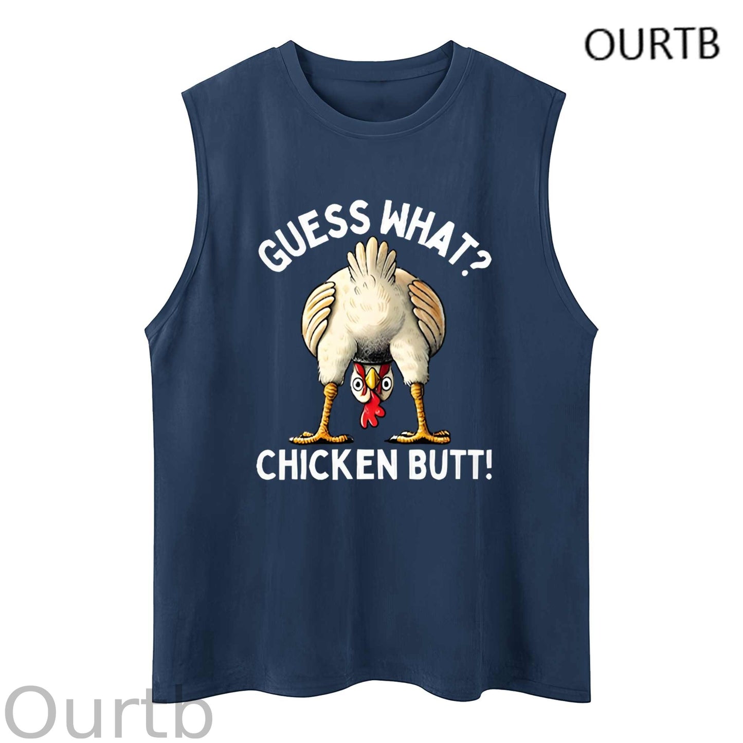 Guess What Chicken Butt Funny Adult Discomfort Art Print Cotton Sleeveless Tank Tops