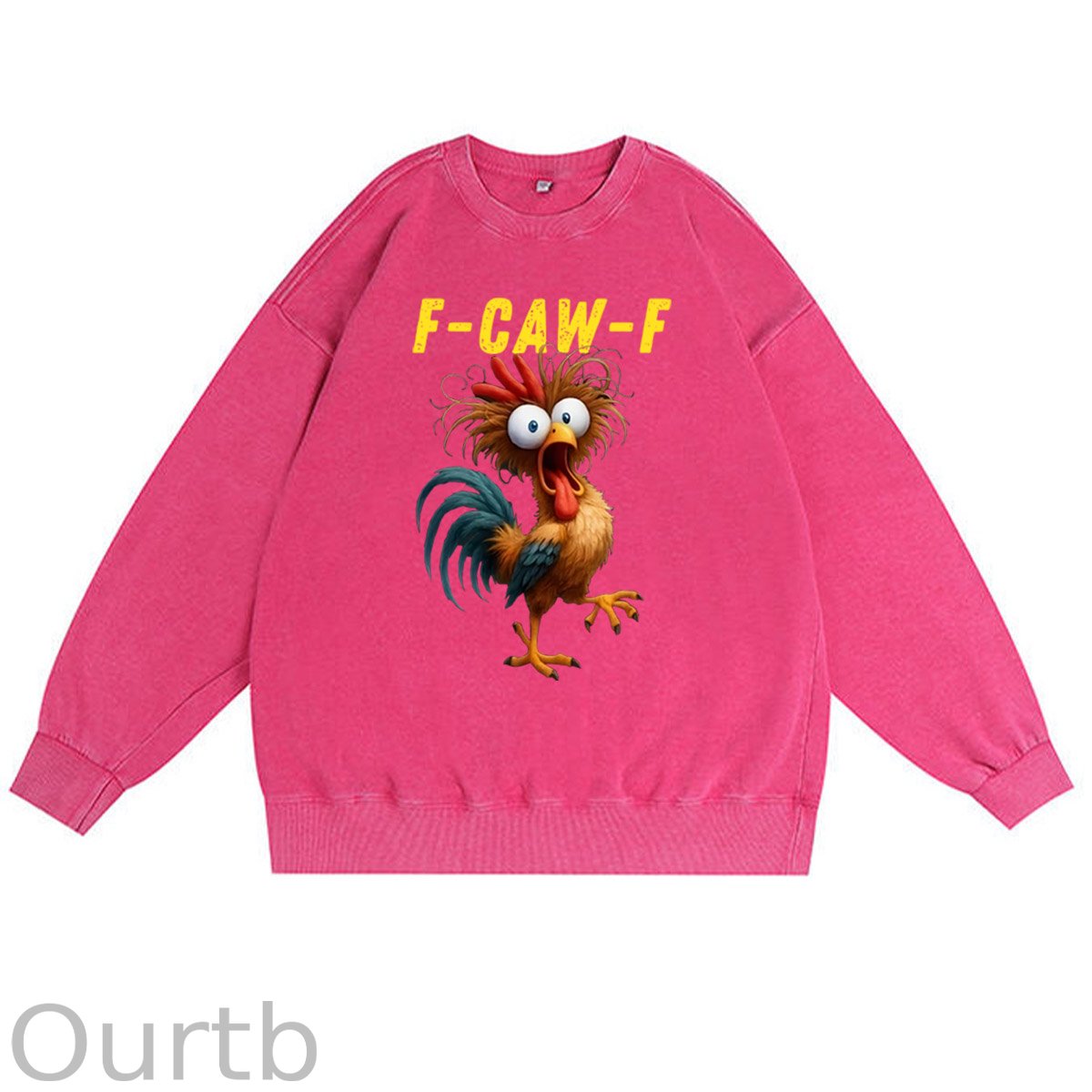 F-Caw-F Crazy Chicken Pattern  Vintage 100% 325g Cotton Washed Long Sleeve Sweatshirt