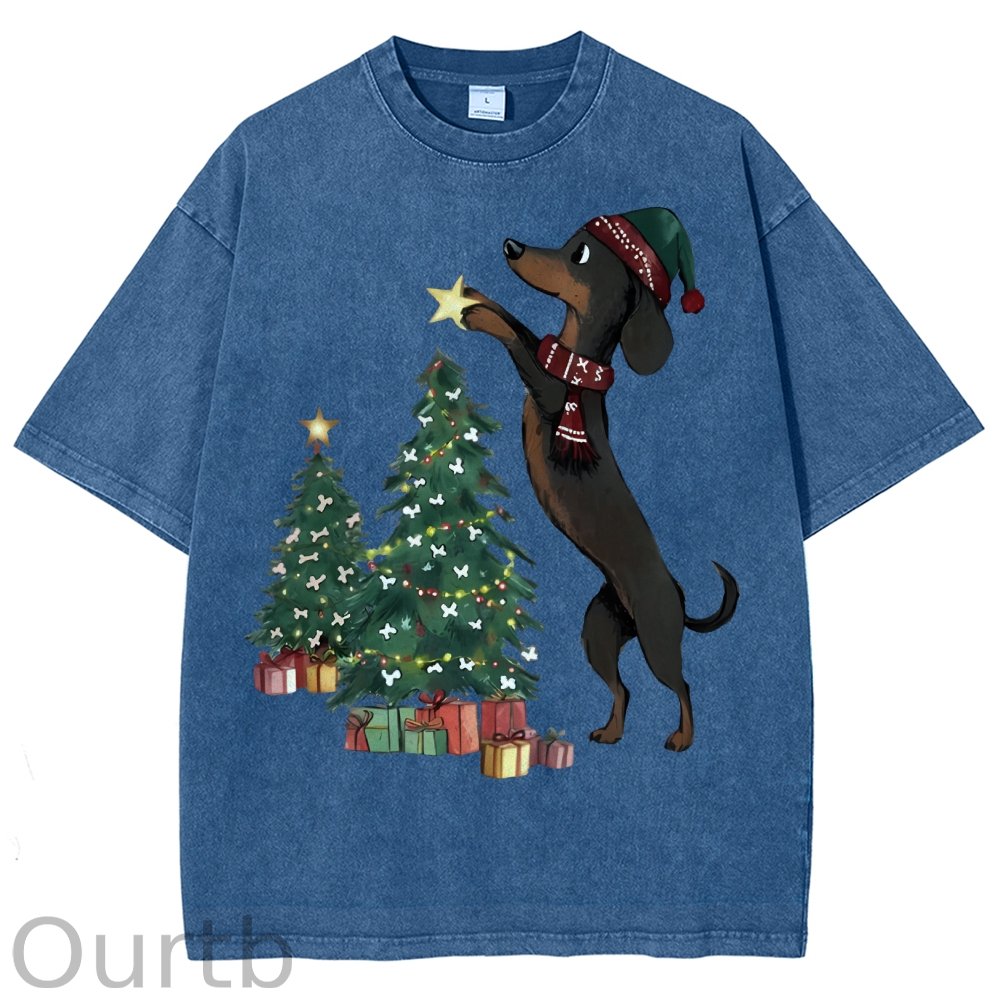 Unisex Christmas Tree Printed Washed Tee