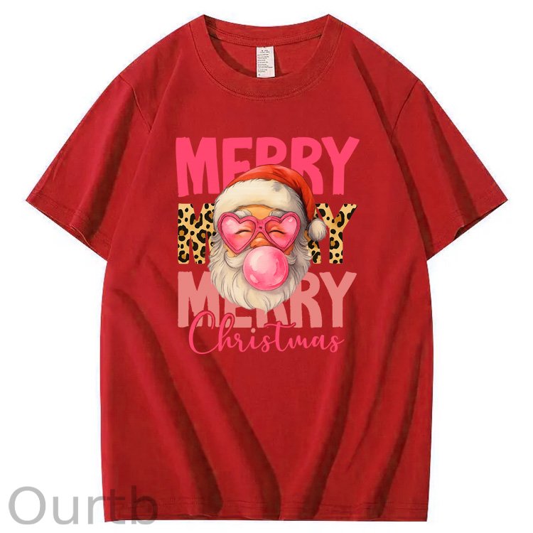 Mery Mery Mery Christmas  Santa Claus Pattern100% Cotton T-Shirt