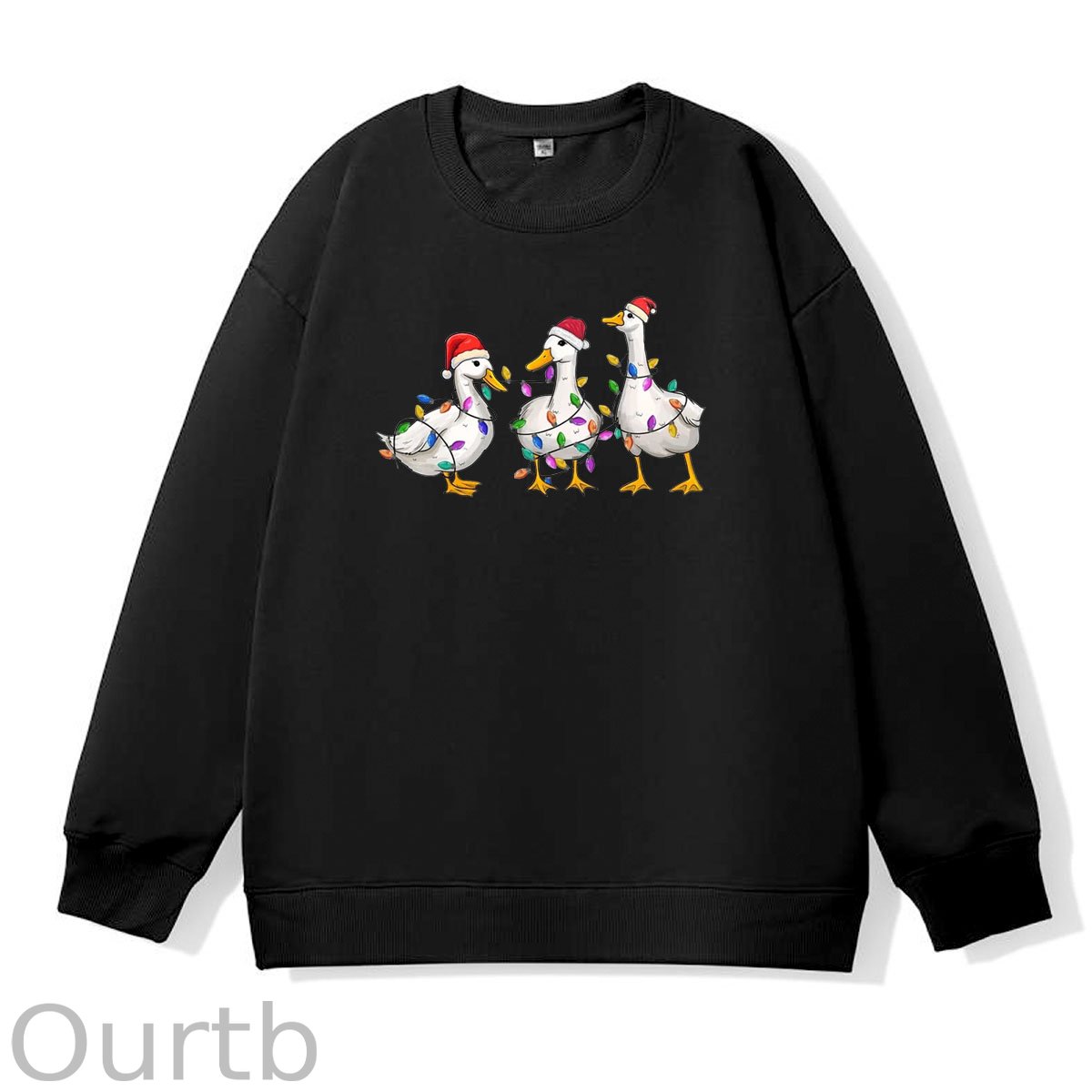 Christmas Ducks Pattern 100% 300g CottonCrew Neck Sweatshirt (High Quality Version)