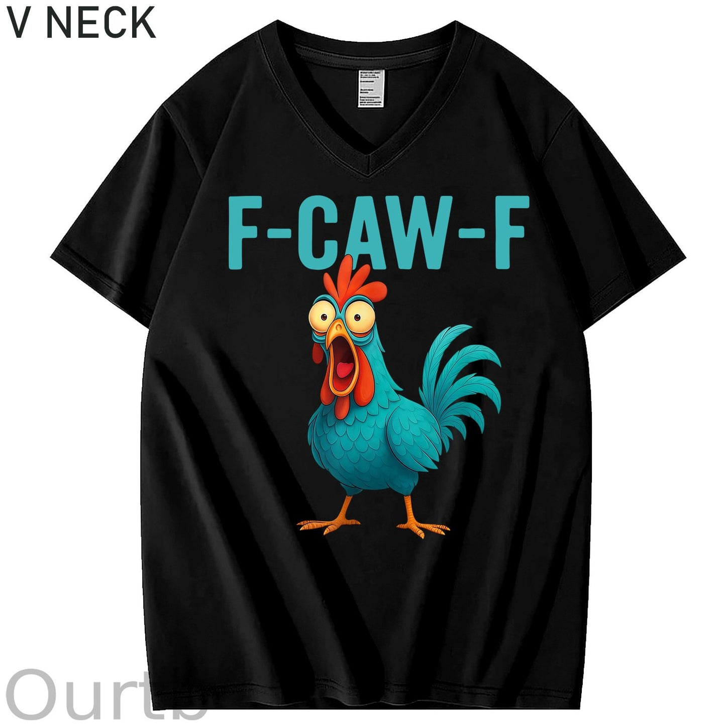 Funny Rooster Chicken F-Caw-F Chicken 100% Cotton V Neck T-Shirt