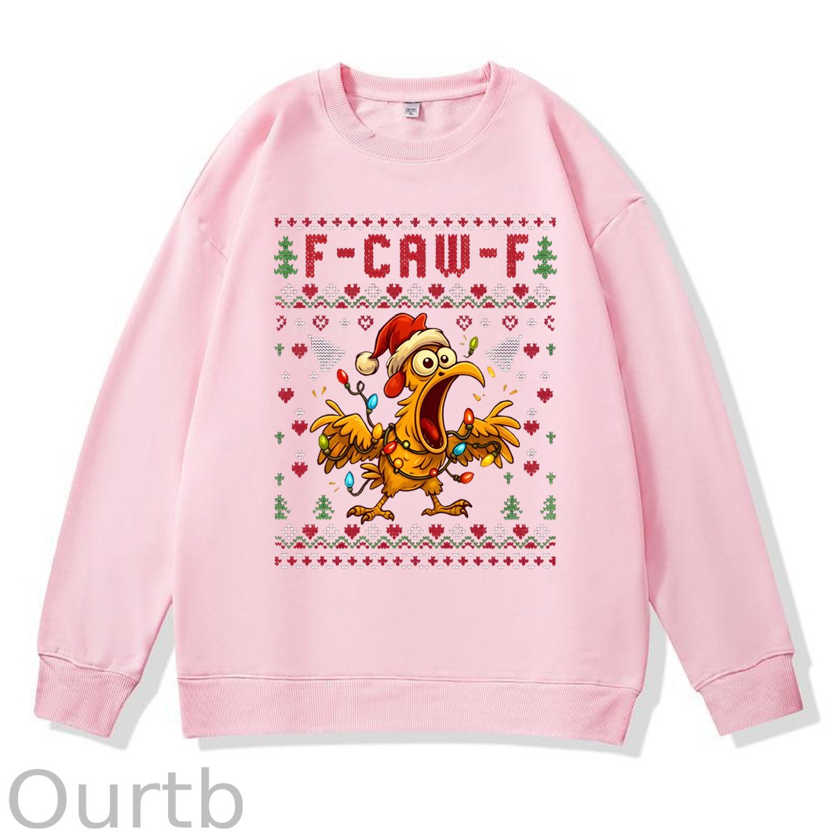 Christmas F-Caw-F Chicken  Pattern 100% 300g CottonCrew Neck Sweatshirt