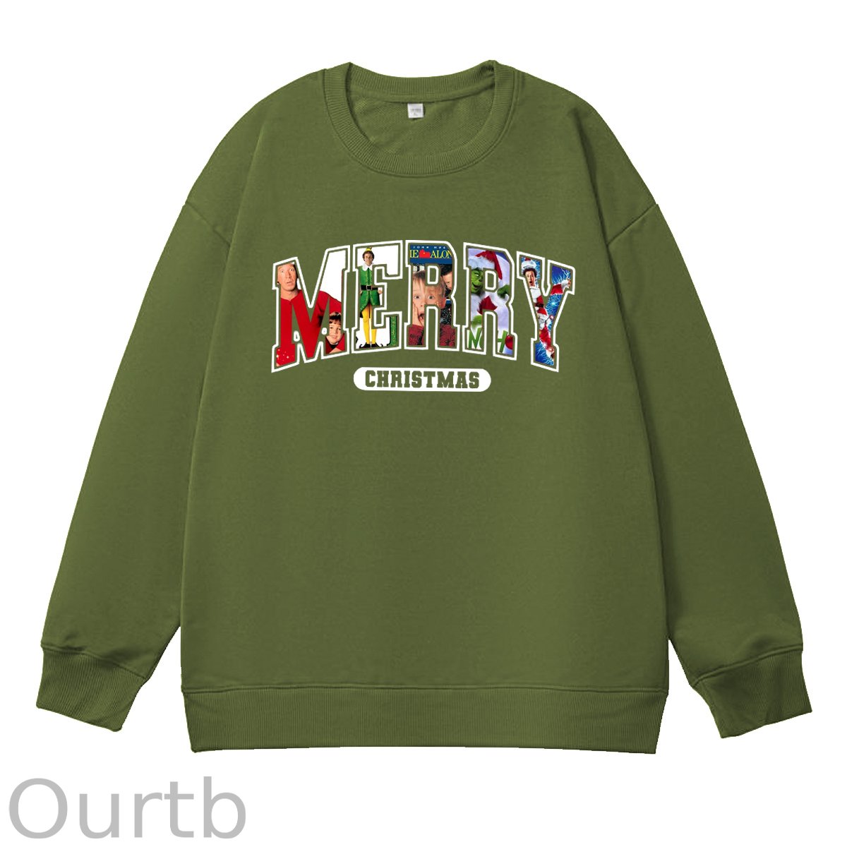 Merry Christmas Pattern 100% 300g CottonCrew Neck Sweatshirt