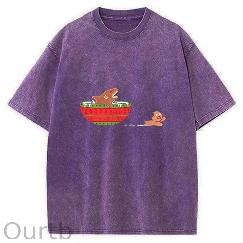 Gingerbread Jaws Christmas Washed T-Shirt