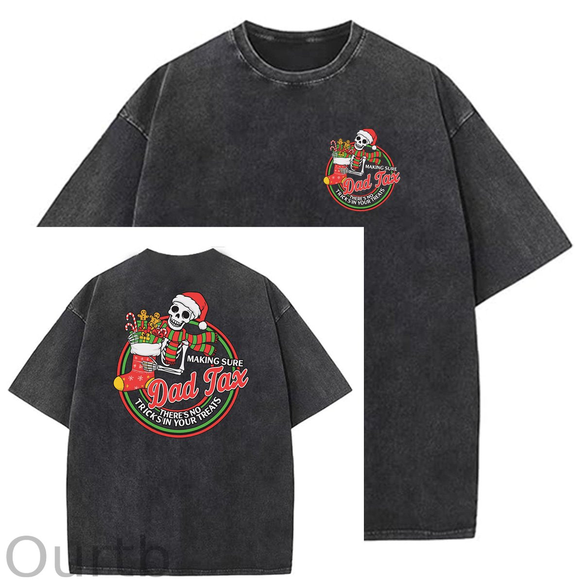 Christmas Dad Tax Pattern  Washed Distressed Crew Neck 100% Cototon T-Shirt