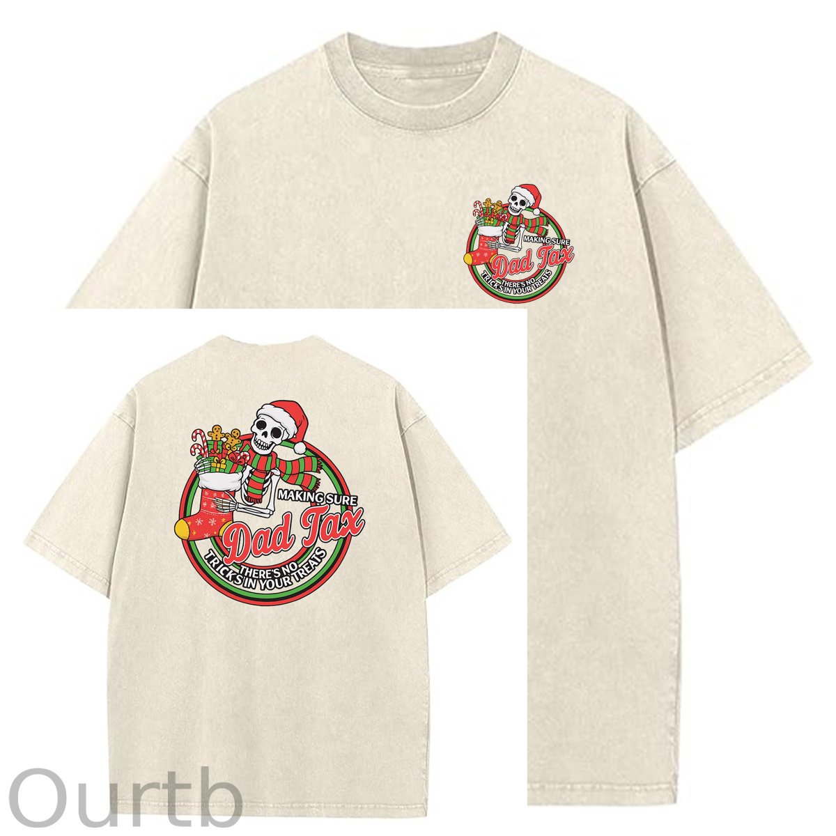 Christmas Dad Tax Pattern  Washed Distressed Crew Neck 100% Cototon T-Shirt