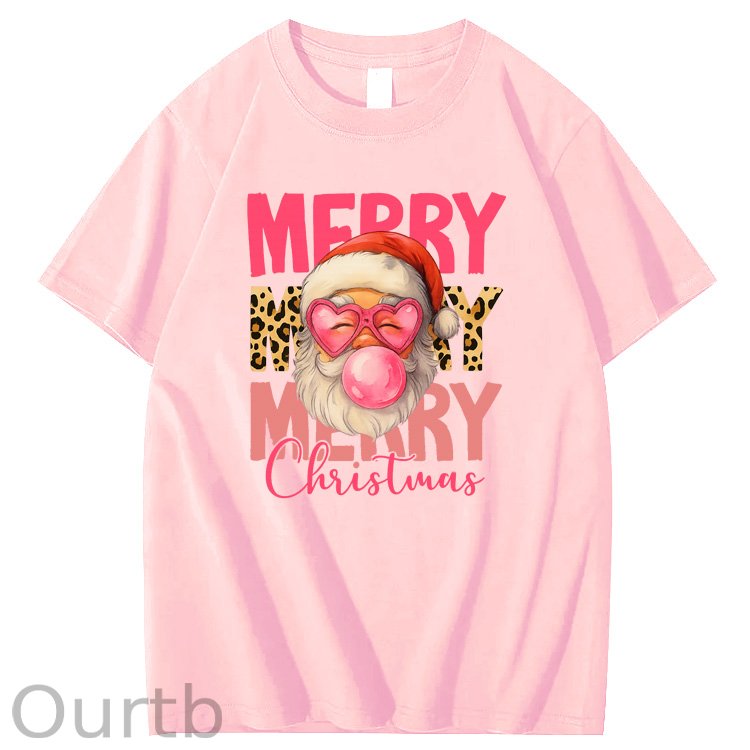Mery Mery Mery Christmas  Santa Claus Pattern100% Cotton T-Shirt