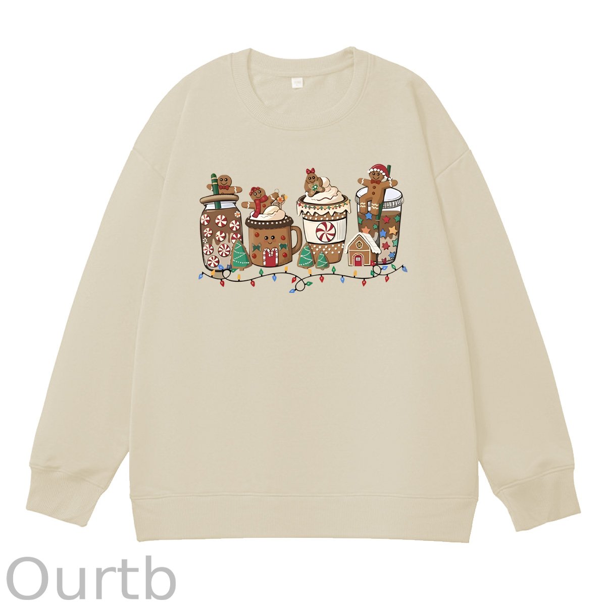 Christmas Gingerbread Man Pattern 100% 300g CottonCrew Neck Sweatshirt