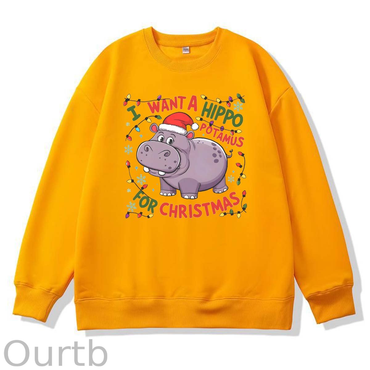 Christmas Hippo   Pattern 100% 300g CottonCrew Neck Sweatshirt