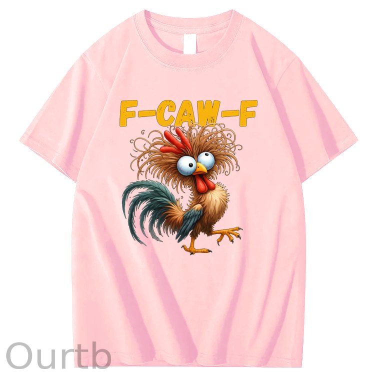 F-Caw-F Crazy Cross-Eyes Chicken Pattern100% Cotton T-Shirt