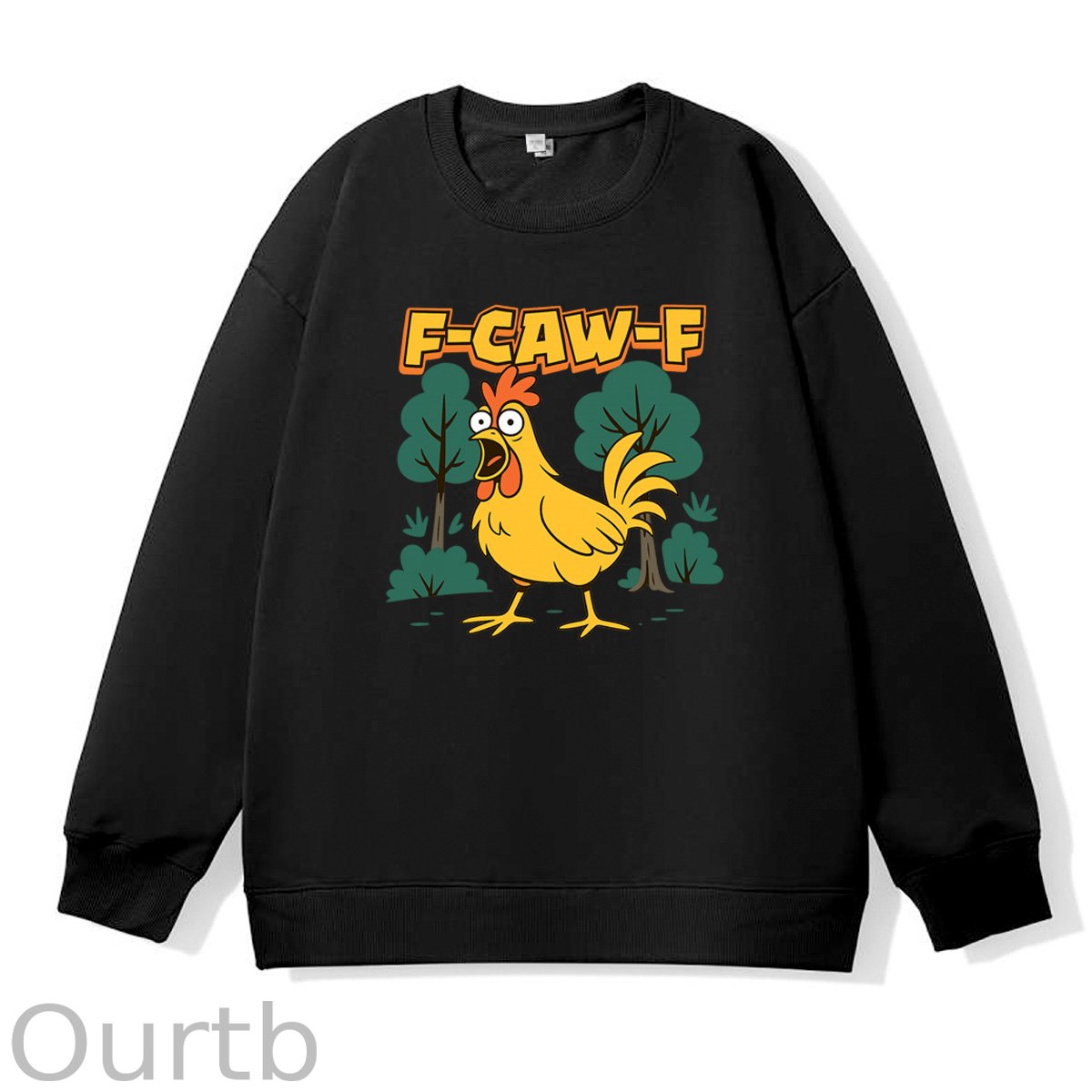 F-Caw-F Crazy Shocked Chicken  Pattern 100% 300g CottonCrew Neck Sweatshirt