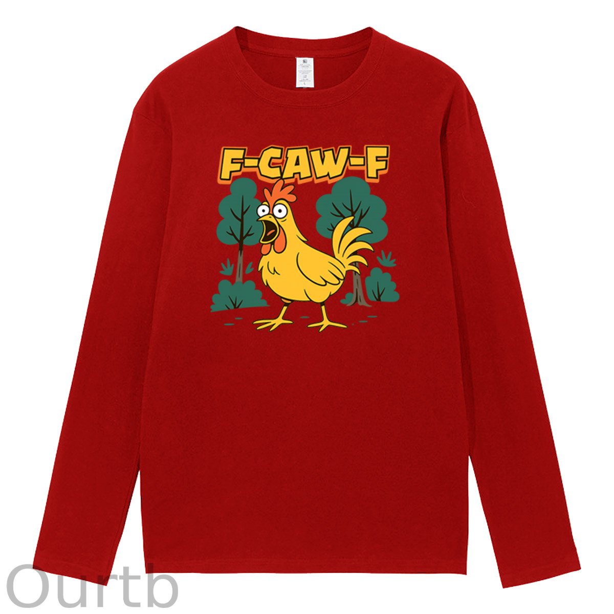 F-Caw-F Crazy Chicken Pattern Long Sleeve 100% Cotton T-Shirt