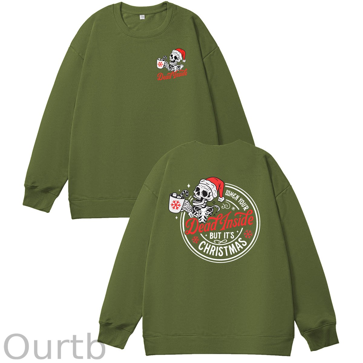 Christmas Dead inside Pattern  100% 300g CottonCrew Neck Sweatshirt