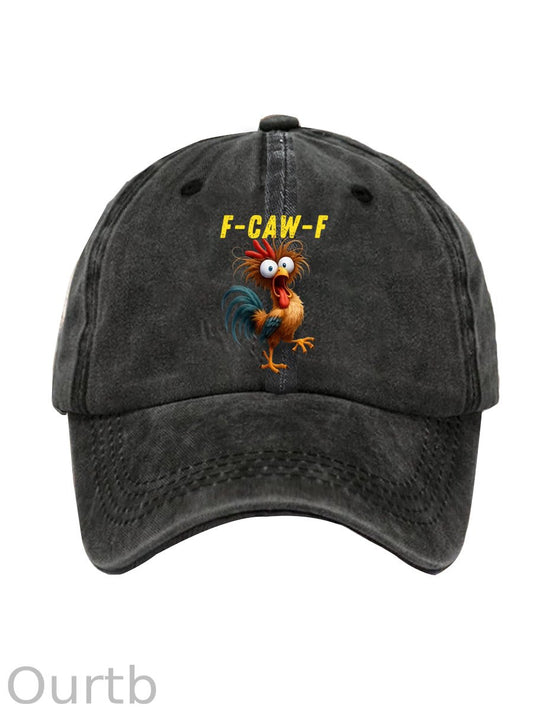 F-Caw-F Crazy Chicken Pattern Washed And Distressed Hats