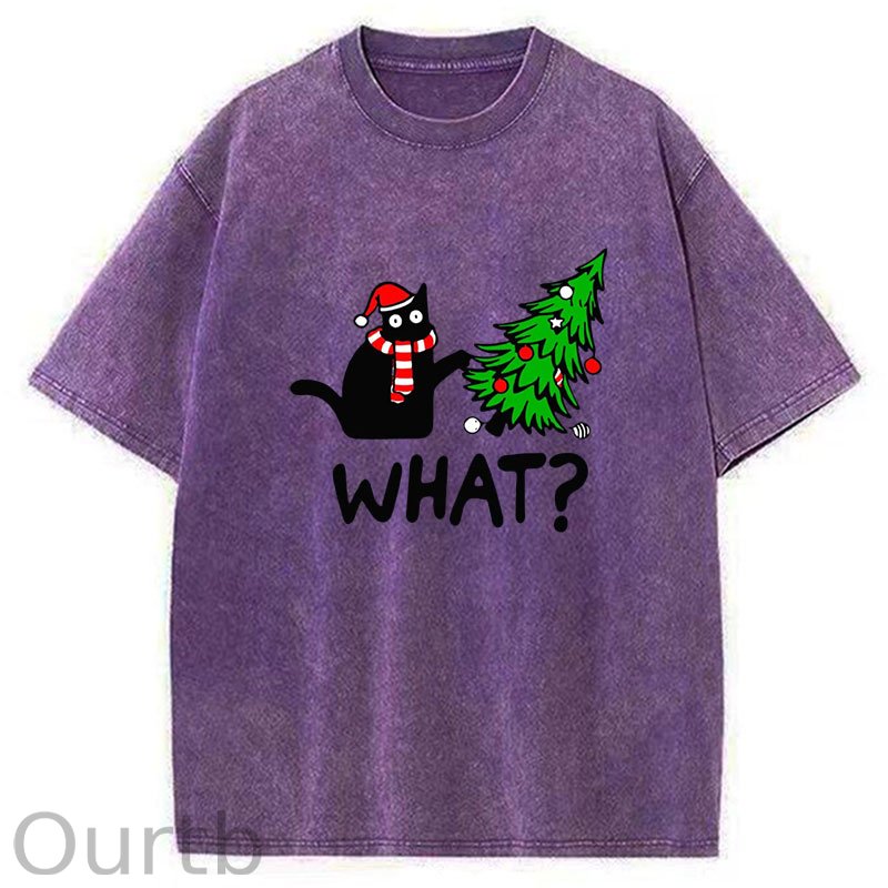 Black Cat What Christmas Washed T-Shirt