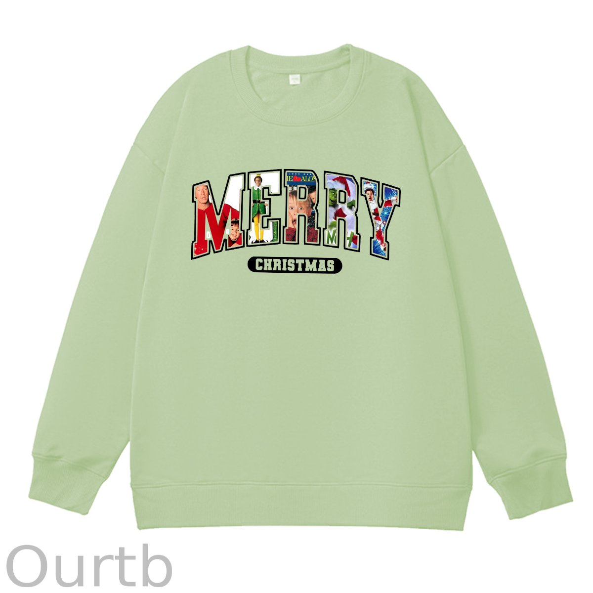 Merry Christmas Pattern 100% 300g CottonCrew Neck Sweatshirt