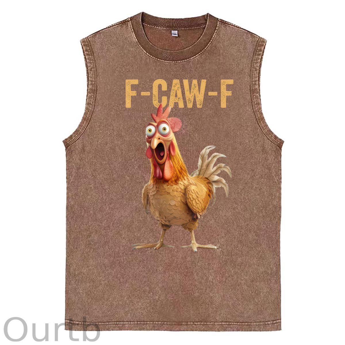 F-Caw-F Chicken Print Washed Cotton Sleeveless Tank Tops