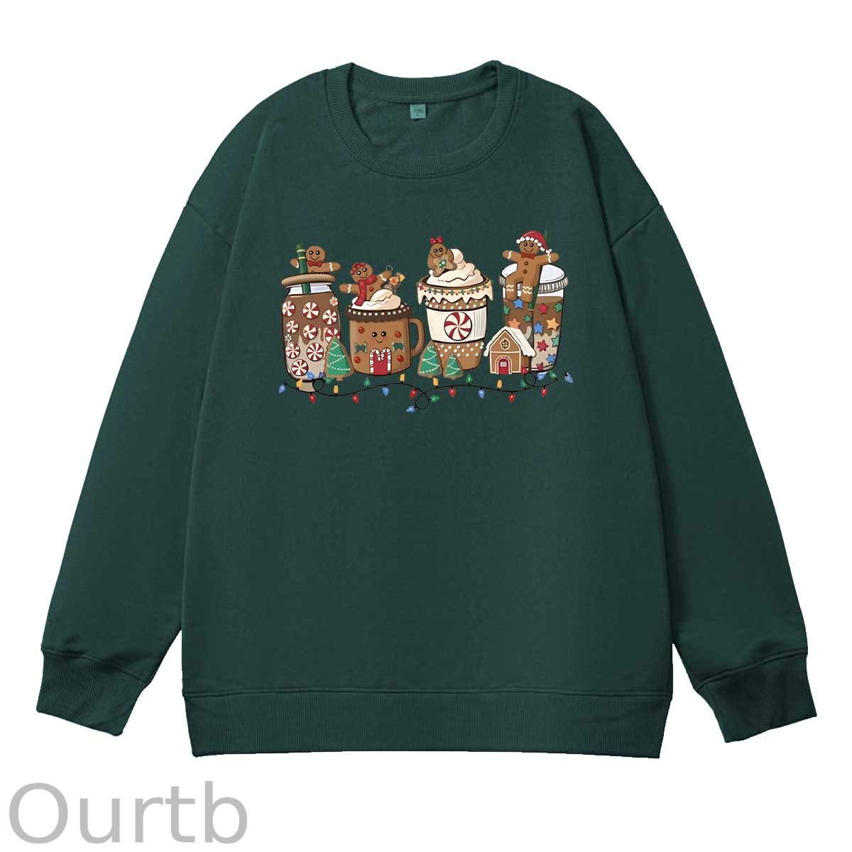 Christmas Gingerbread Man Pattern 100% 300g CottonCrew Neck Sweatshirt