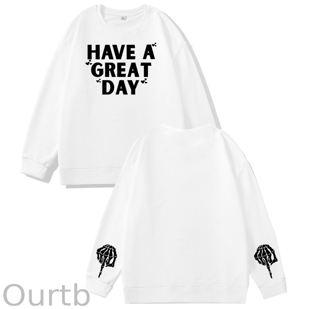 Have A Great Day Skull Pattern 100% 300g CottonCrew Neck Sweatshirt