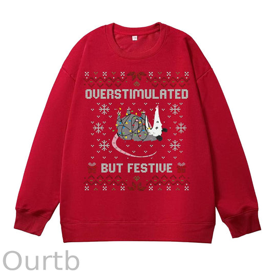 Christmas Overstimulated But Festive Ugly Holiday  Pattern 100% 300g CottonCrew Neck Sweatshirt