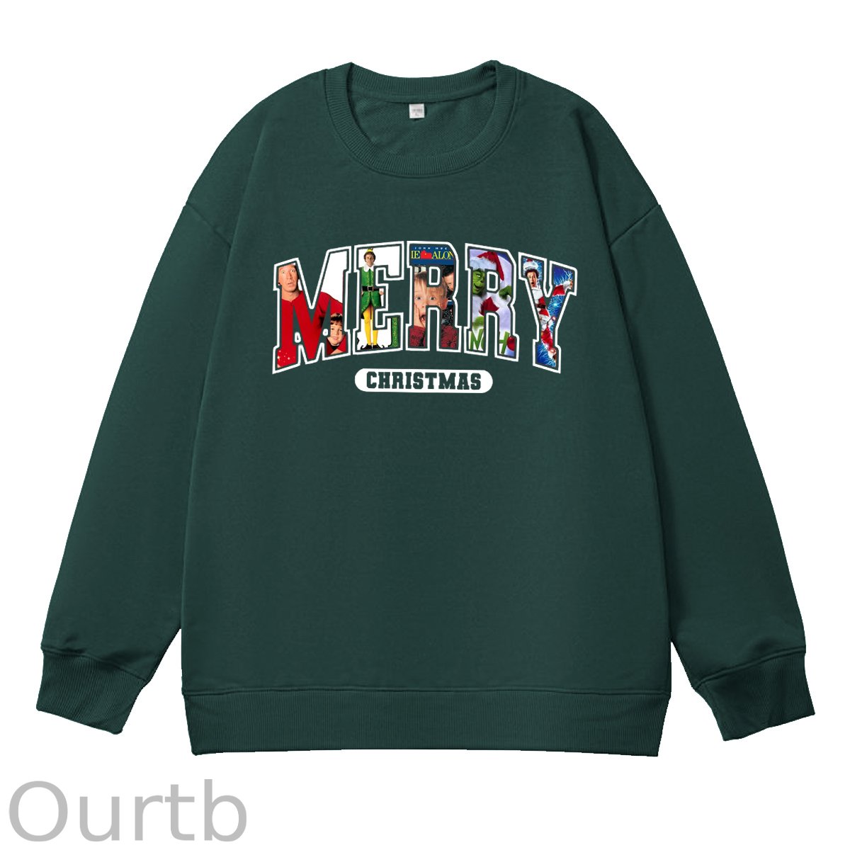 Merry Christmas Pattern 100% 300g CottonCrew Neck Sweatshirt