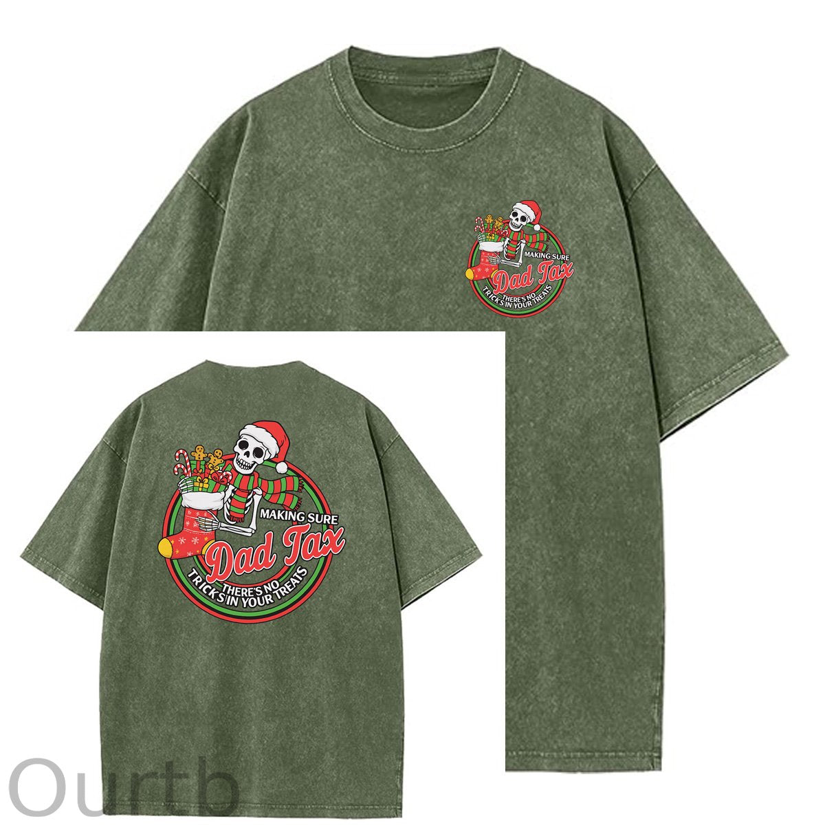 Christmas Dad Tax Pattern  Washed Distressed Crew Neck 100% Cototon T-Shirt