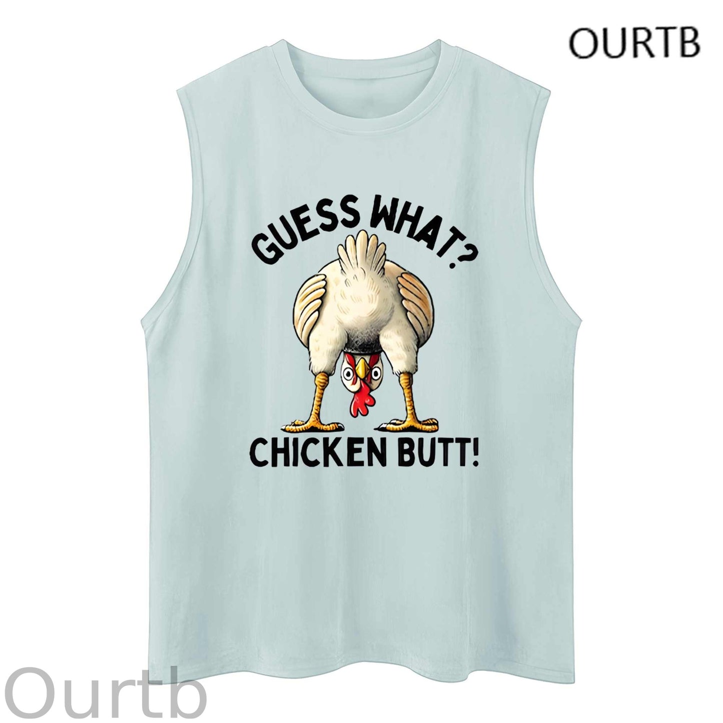 Guess What Chicken Butt Funny Adult Discomfort Art Print Cotton Sleeveless Tank Tops