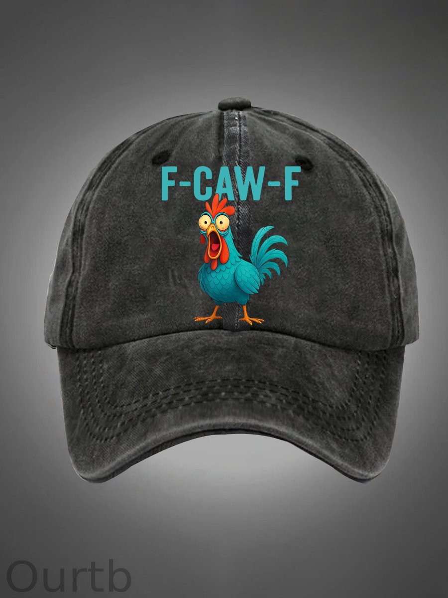 Funny Rooster Chicken F-Caw-F Chicken Pattern Washed Hats