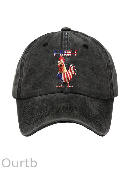 F-Caw-F Shocked American Chicken Pattern Washed And Distressed Hats