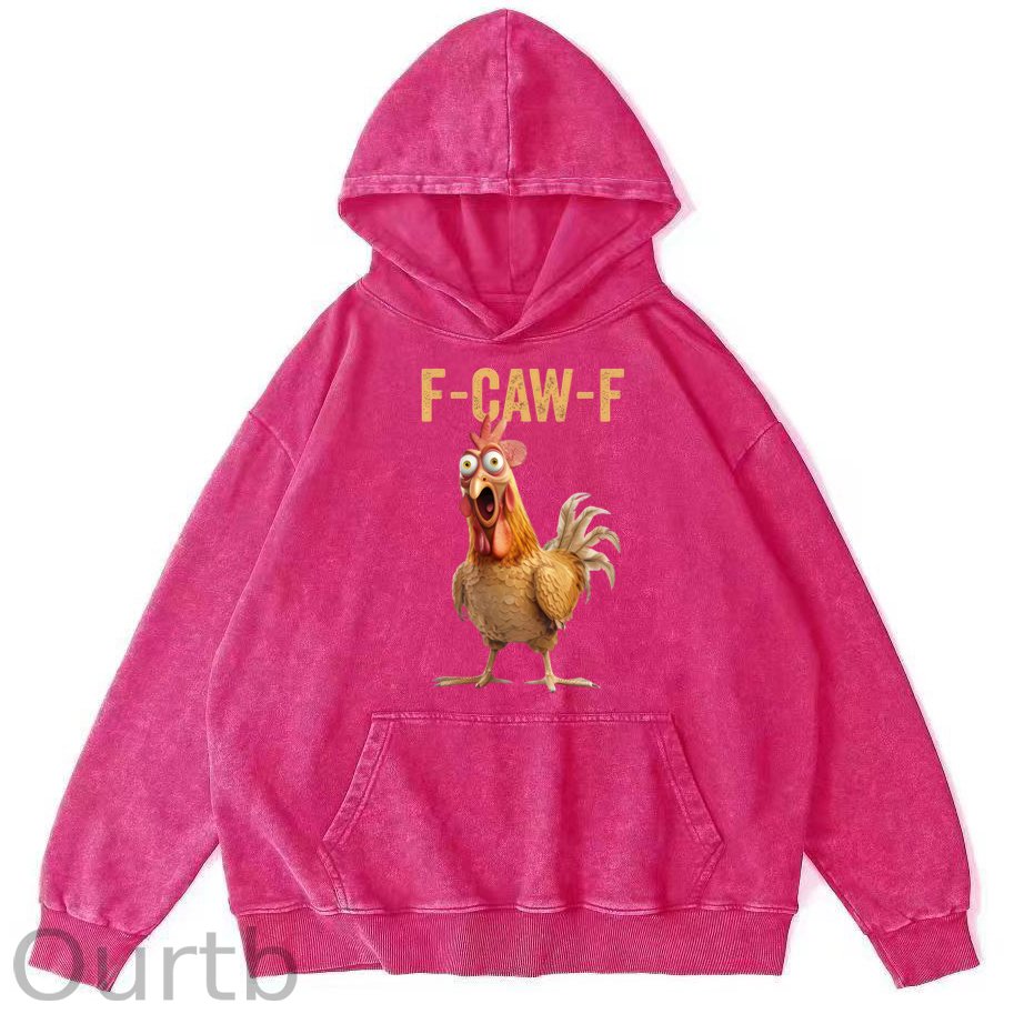 F-Caw-F Chicken 100% 300g Cotton Washed Hooded Sweatshirt