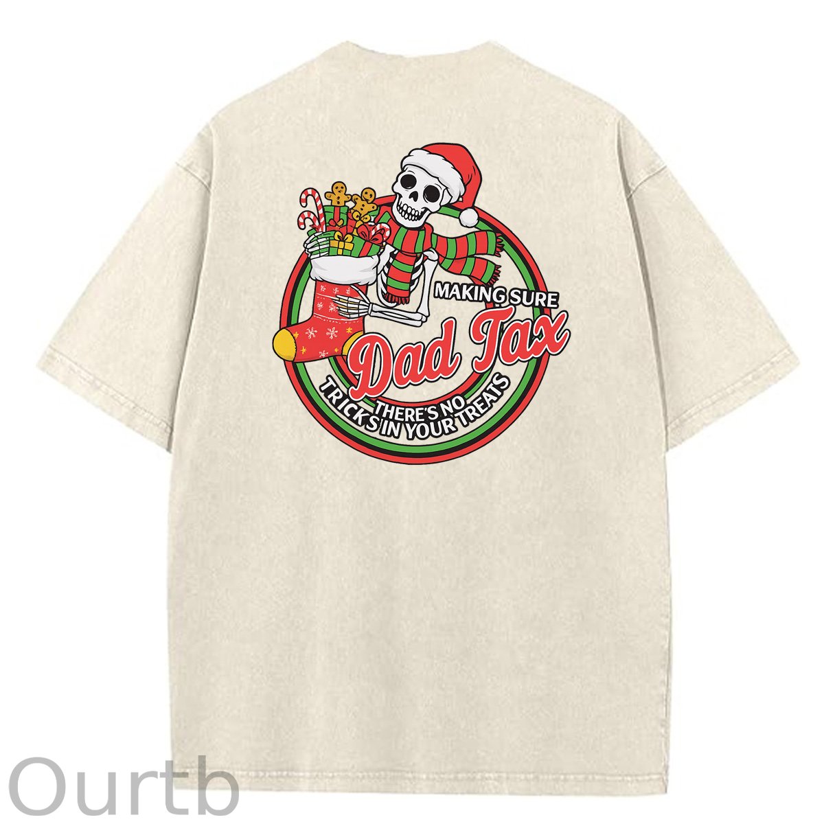 Christmas Dad Tax Pattern  Washed Distressed Crew Neck 100% Cototon T-Shirt