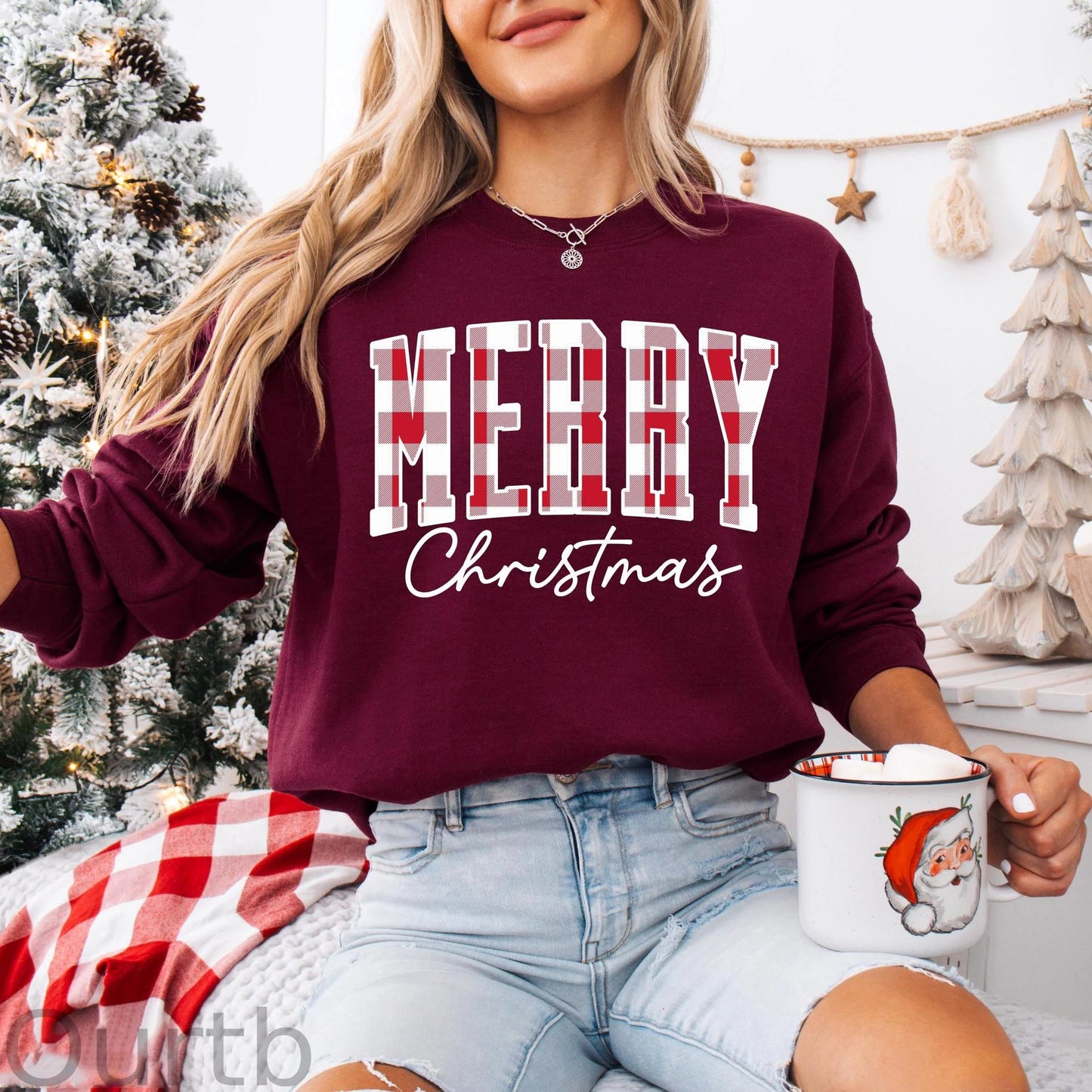 “Merry Christmas” Plaid Graphic Sweatshirt