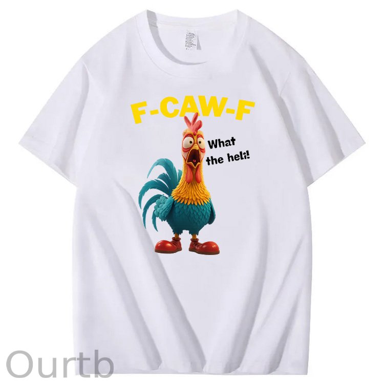 F-Caw-F What The Heli Carzy Chicken Pattern100% Cotton T-Shirt