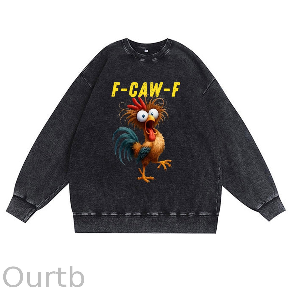 F-Caw-F Crazy Chicken Pattern  Vintage 100% 325g Cotton Washed Long Sleeve Sweatshirt