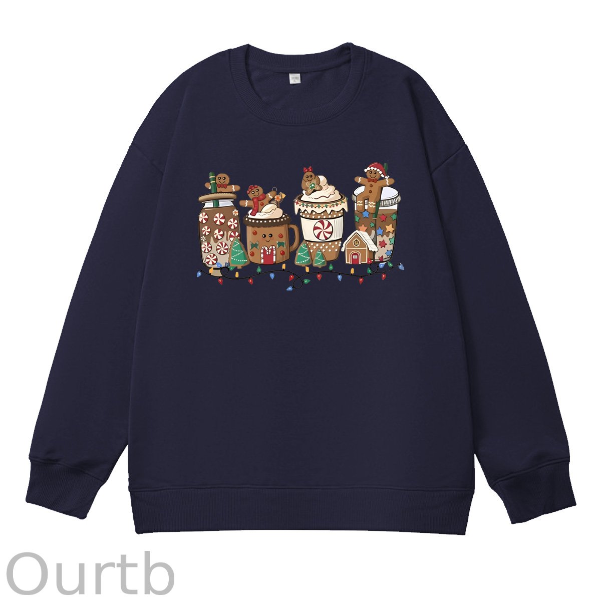 Christmas Gingerbread Man Pattern 100% 300g CottonCrew Neck Sweatshirt