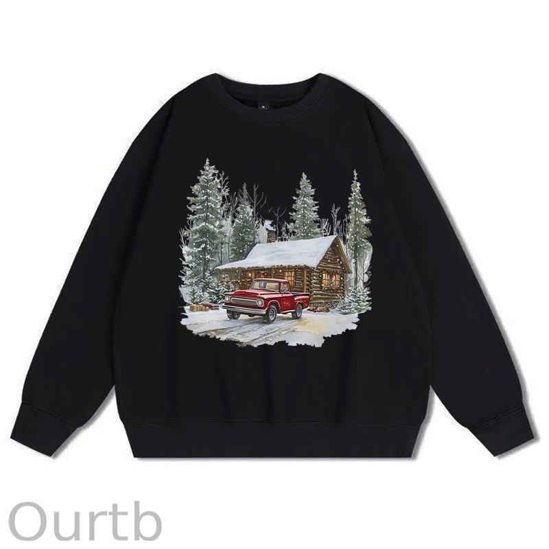 Retro Christmas Red Pickup Truck Winter 100% Cotton Fleece Sweatshirt