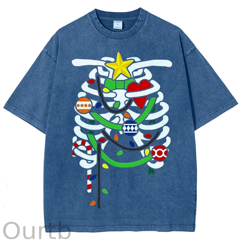 Unisex Christmas Skull Printed Washed Tee