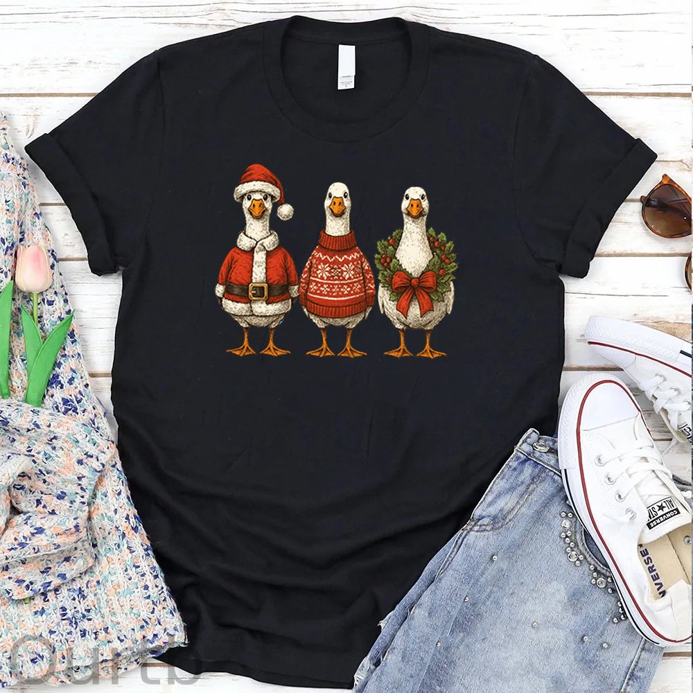 Women's Christmas Ducks  Pattern Round-Neck T-Shirt