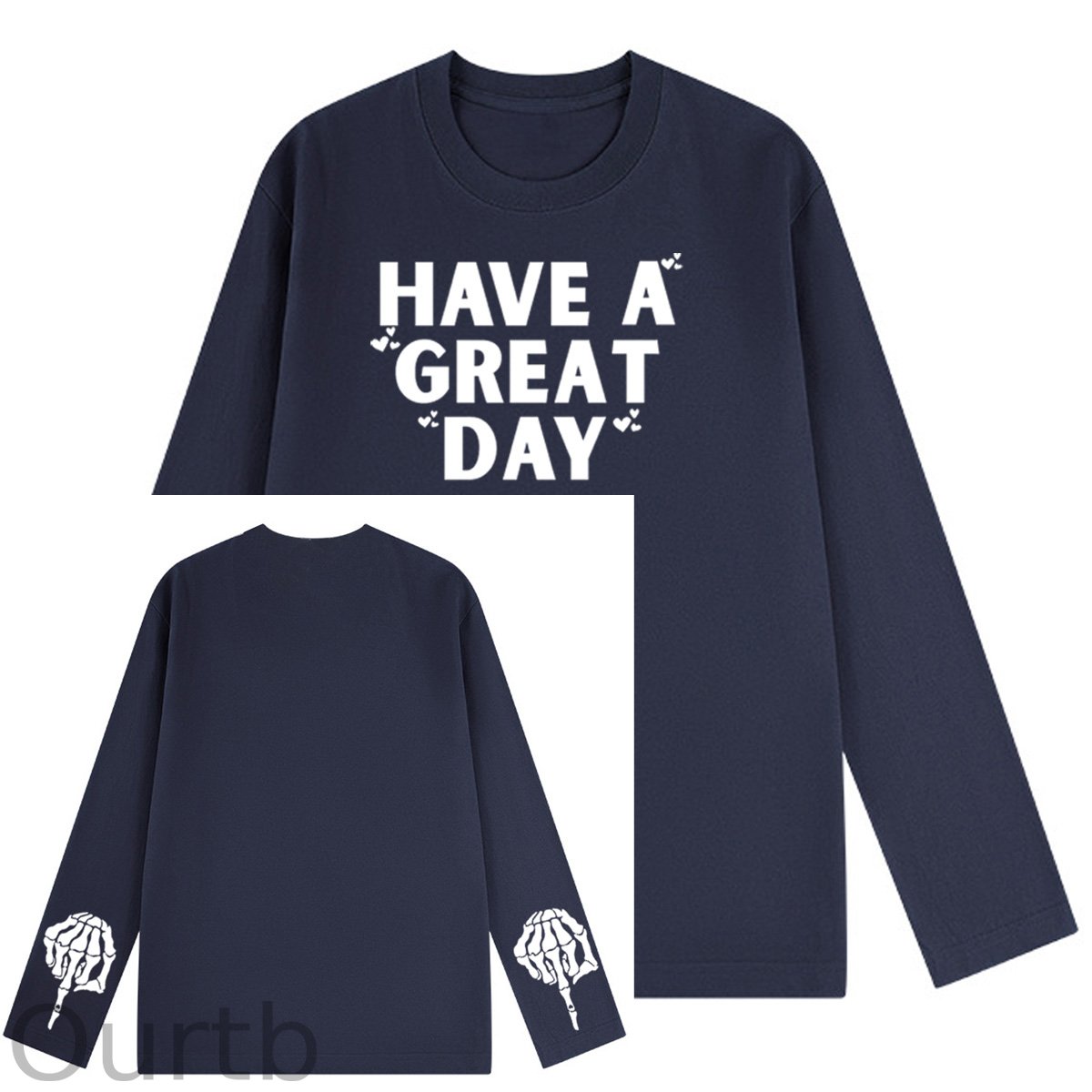 Have A Great Day Pattern Pattern Long Sleeve 100% Cotton  T-Shirt