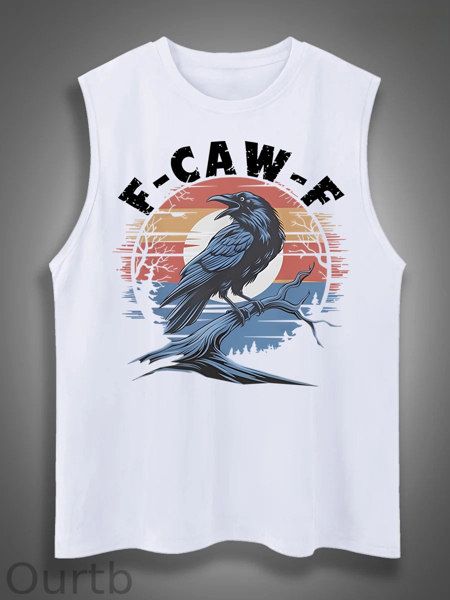 F-Caw-F Crow Print Cotton Sleeveless Tank Tops