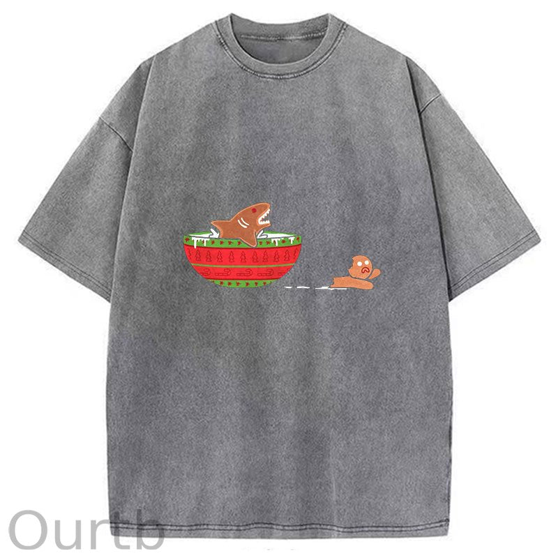 Gingerbread Jaws Christmas Washed T-Shirt
