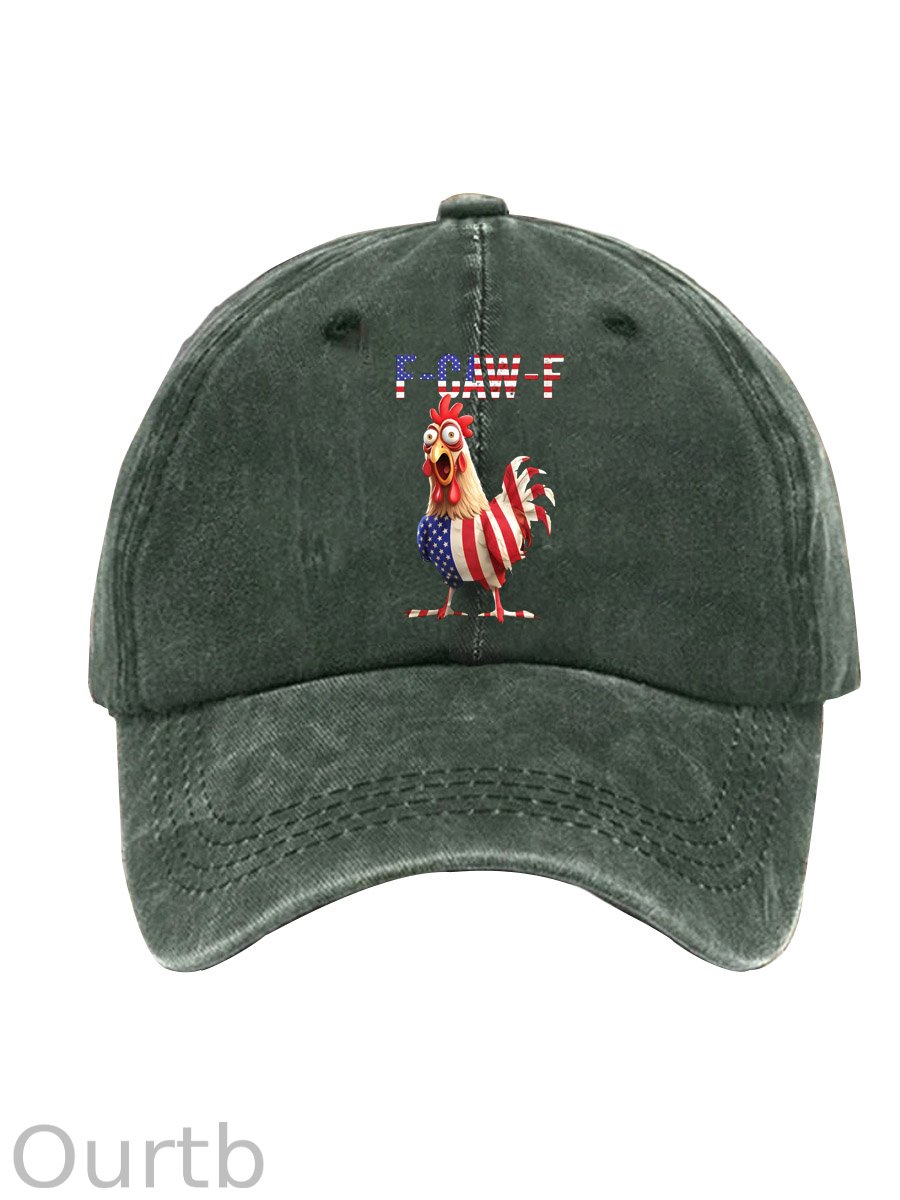 F-Caw-F Shocked American Chicken Pattern Washed And Distressed Hats