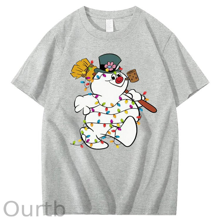 Christmas Funny Smowman Pattern100% Cotton T-Shirt