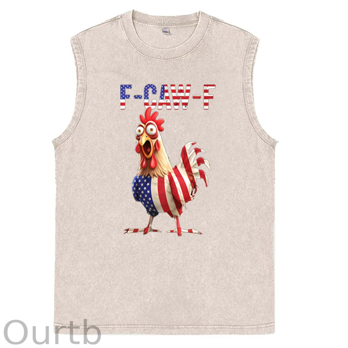 F-Caw-F Shocked American Chicken Pattern Sleeveless Cotton Washed Printed Loose Vest