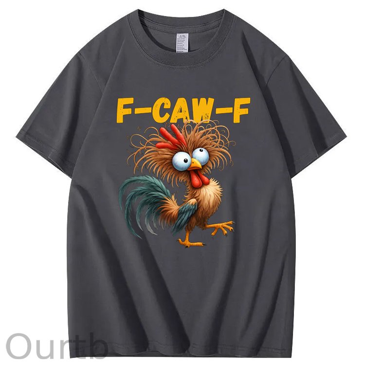 F-Caw-F Crazy Cross-Eyes Chicken Pattern100% Cotton T-Shirt