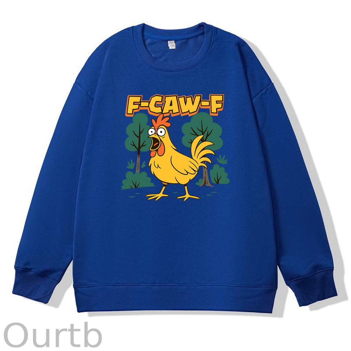 F-Caw-F Crazy Shocked Chicken  Pattern 100% 300g CottonCrew Neck Sweatshirt