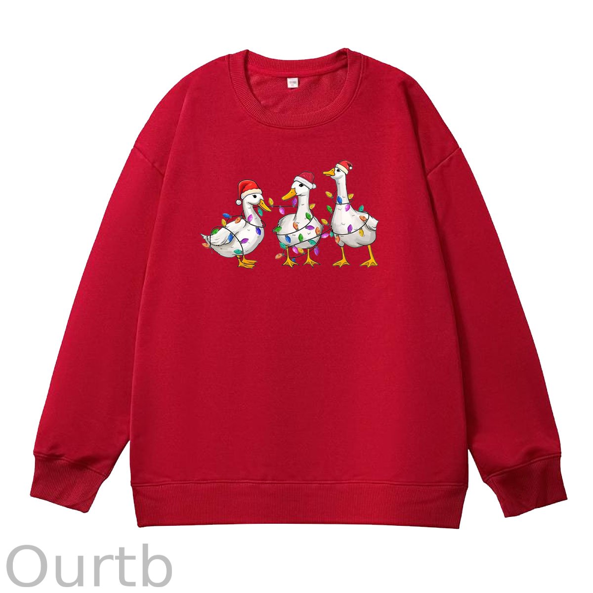 Christmas Ducks Pattern 100% 300g CottonCrew Neck Sweatshirt (High Quality Version)